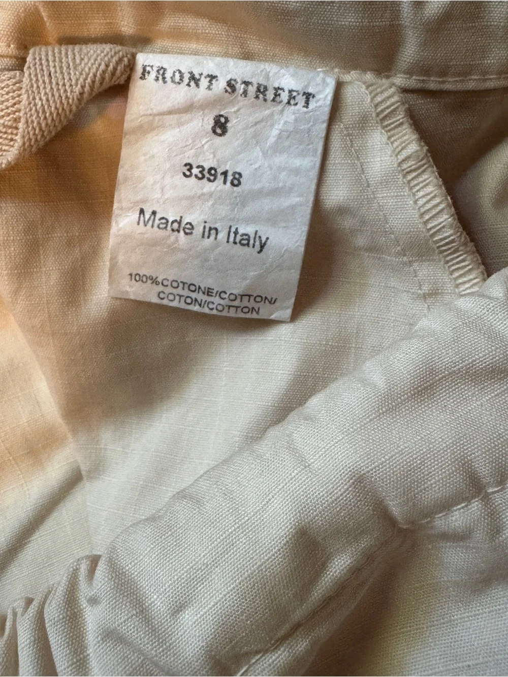 Front Street 8 NWT Ivory Beige Cargo Jogger Pants Euro Style Made in Italy Med